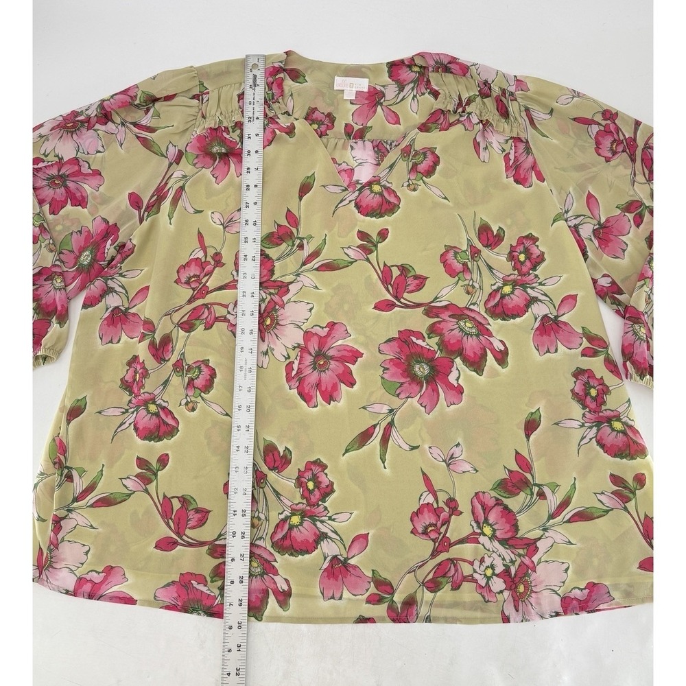 Belle Kim Gravel Plus Size Sheer Chiffon Overlay Blouson Blossom Blouse Sage 3x - Picture 9 of 9